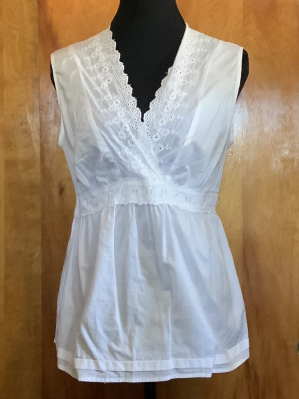 U.S. Polo Assn. White Eyelet Lace Babydoll Top Blouse 100% Cotton Small (1386)